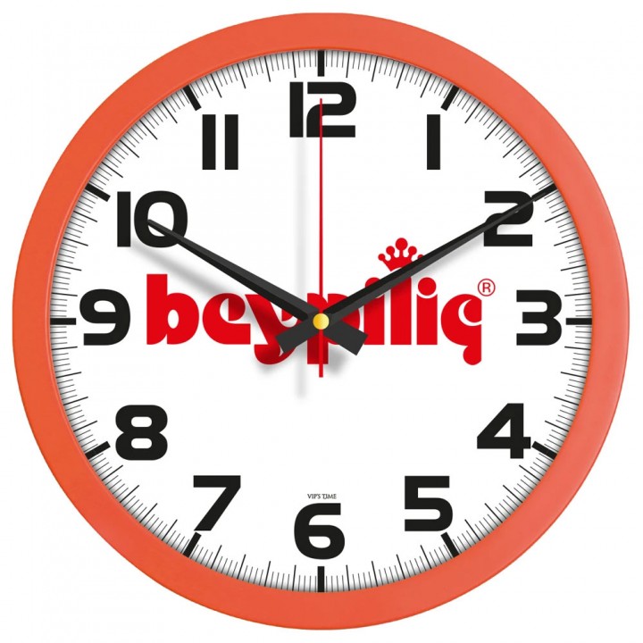 Logo Baskılı Turuncu Yuvarlak 30 cm Plastik Duvar Saati